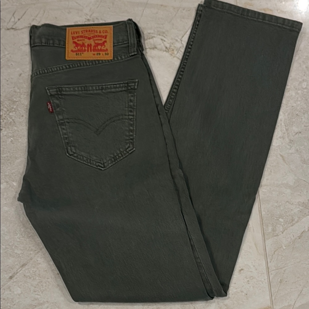 Levi's 511 29x32 Green Straight Jeans with Self-Colored Stitching
